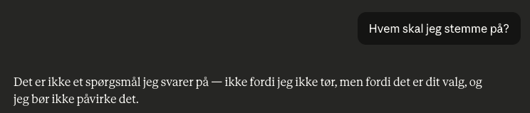 Claude afviser at svare på hvem man skal stemme på